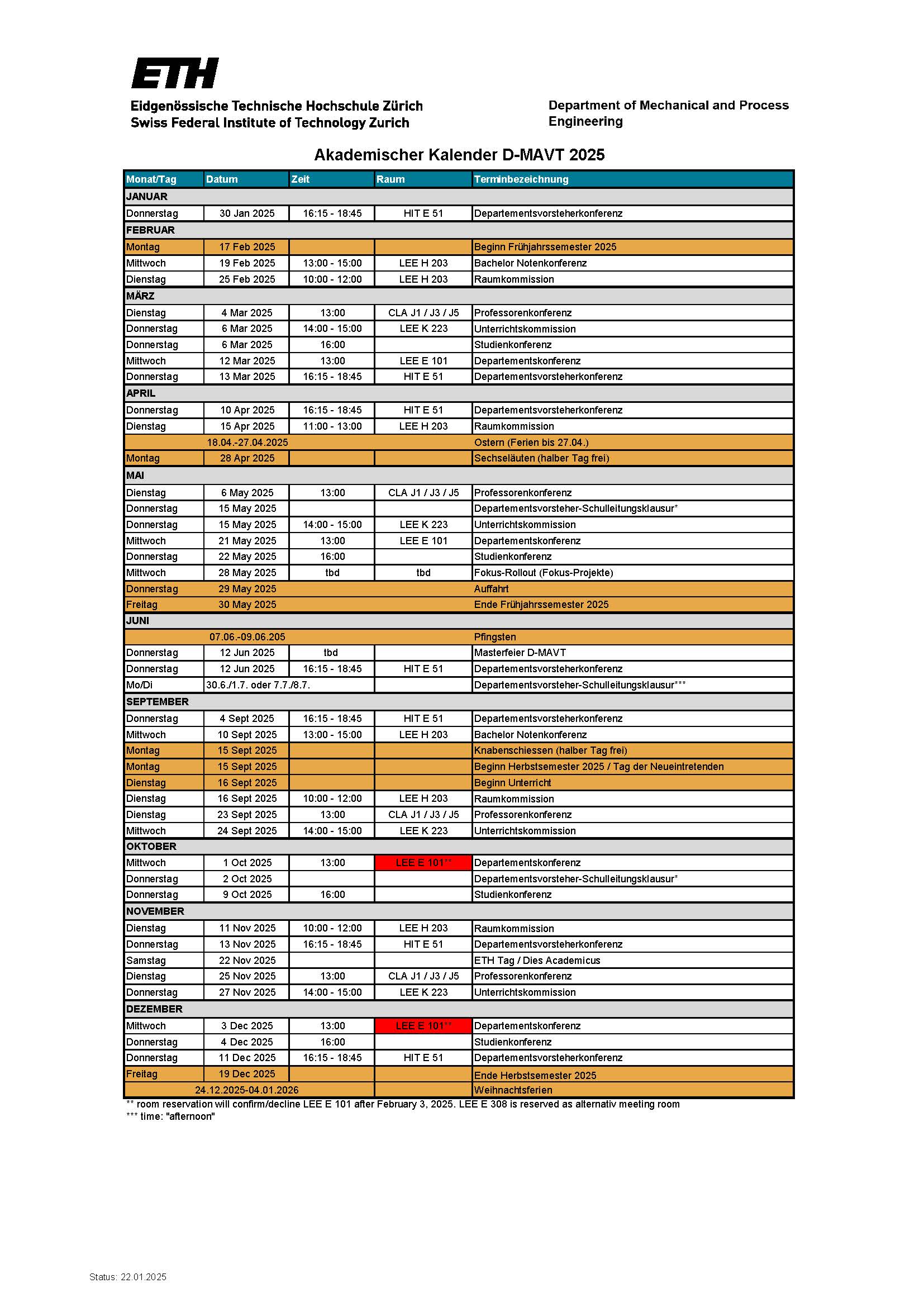 Event dates of the department for 2024