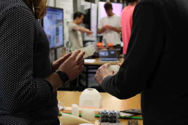 Visitors with exhibits