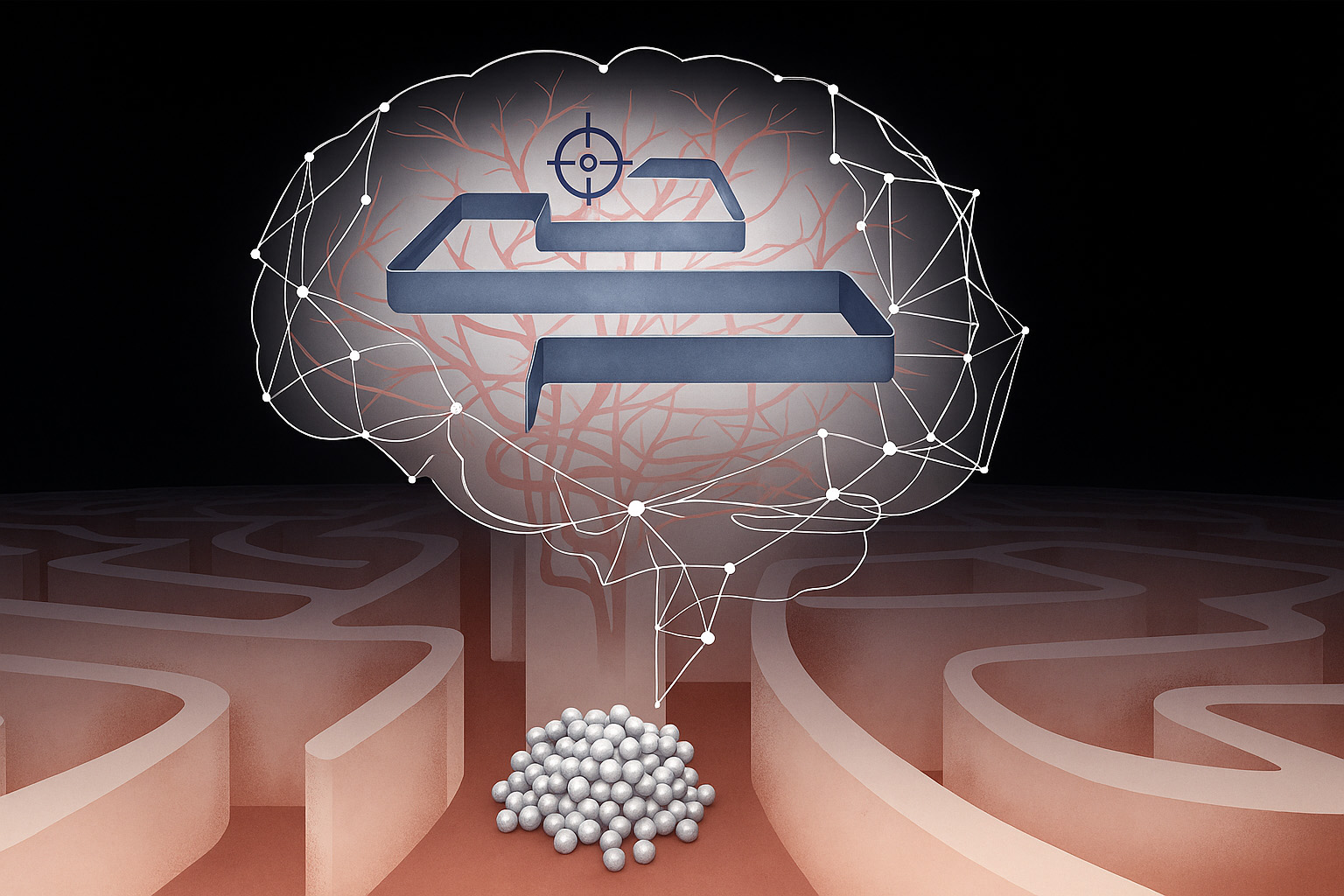 Enlarged view: Concept illustration: Microrobots “imagine” possible trajectories to reach a target location